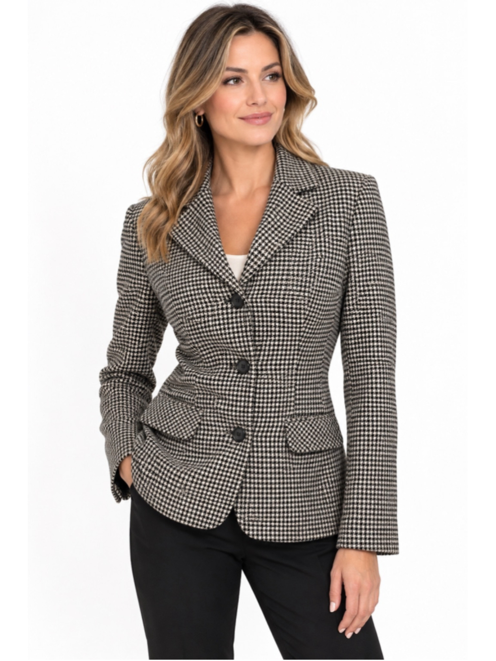 Women's Tribal Sportswear Houndstooth Plaid Wool Blend Blazer Jacket Sz Small